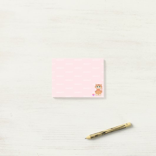 Ginger Tabby Kitty Cat Cartoon op Roze Post-it® Notes (Op bureau)