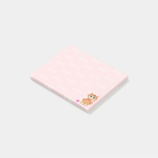 Ginger Tabby Kitty Cat Cartoon op Roze Post-it® Notes (Schuin)
