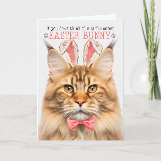 Ginger Tabby Maine Coon Kat Bunny Oars voor Pasen Feestdagen Kaart (Voorkant)