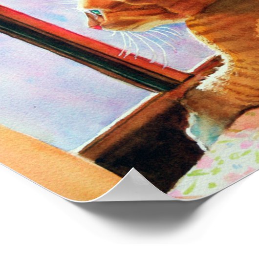 Ginger Tabby op Floral Tablecloth Poster (Hoek)