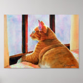 Ginger Tabby op Floral Tablecloth Poster (Voorkant)