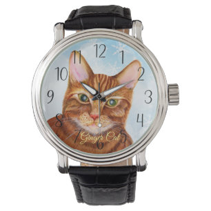 Ginger Tom Cat Waterverf Painting Horloge