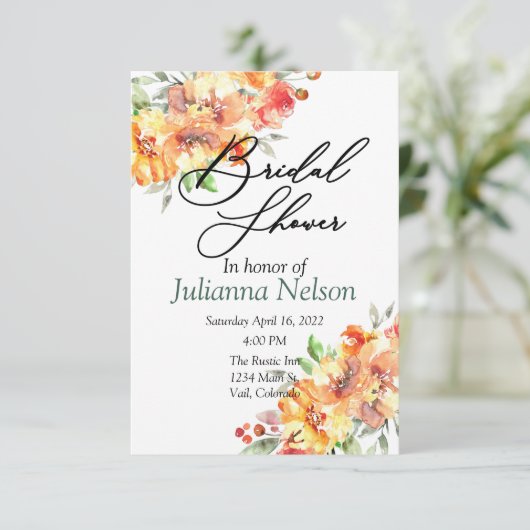 Ginger waterverf florale uitnodiging (Staand voorkant)