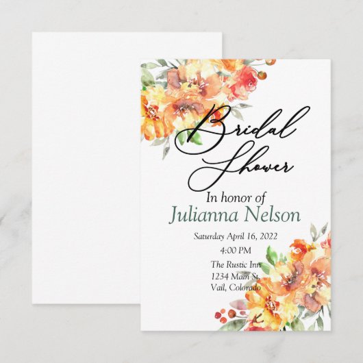 Ginger waterverf florale uitnodiging (Voorkant / Achterkant)