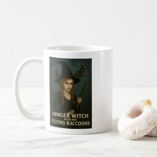 Ginger Witch met haar vliegende wasberen Koffiemok (Met donut)
