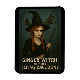 Ginger Witch met haar vliegende wasberen Magneet