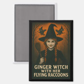 Ginger Witch met haar vliegende wasberen V2 Magneet (Voorkant / Achterkant)