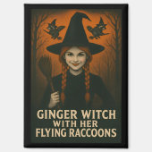 Ginger Witch met haar vliegende wasberen V2 Magneet (Voorkant)