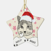 Ginger Witte Kat Gepersonaliseerde Hand Tekening Keramisch Ornament (Links)