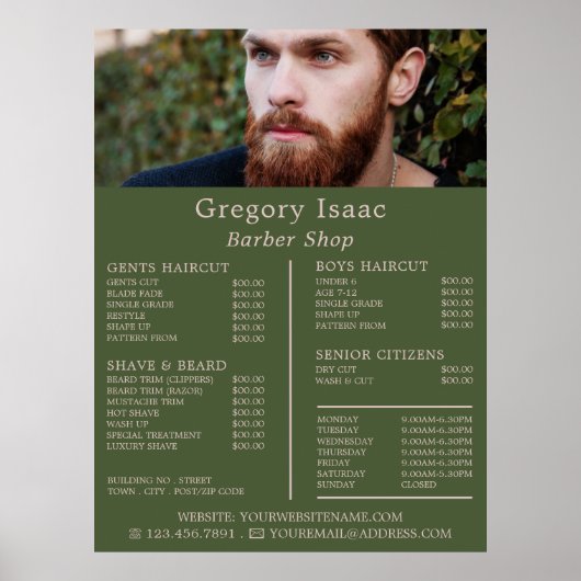 Gingerbaard Model, Herenkappers Prijslijst Poster (Voorkant)