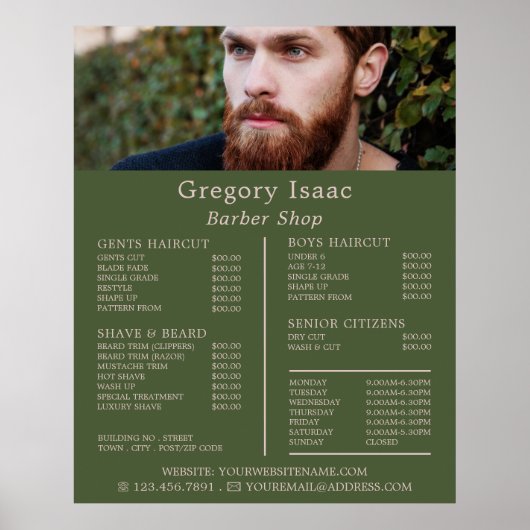 Gingerbaard Model, Herenkappers Prijslijst Poster (Voorkant)