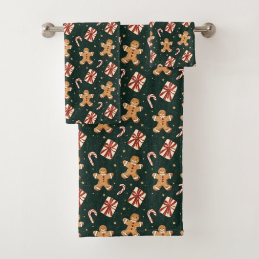 Gingerbread and Peppermint Christmas Pattern Bad Handdoek (Insitu)