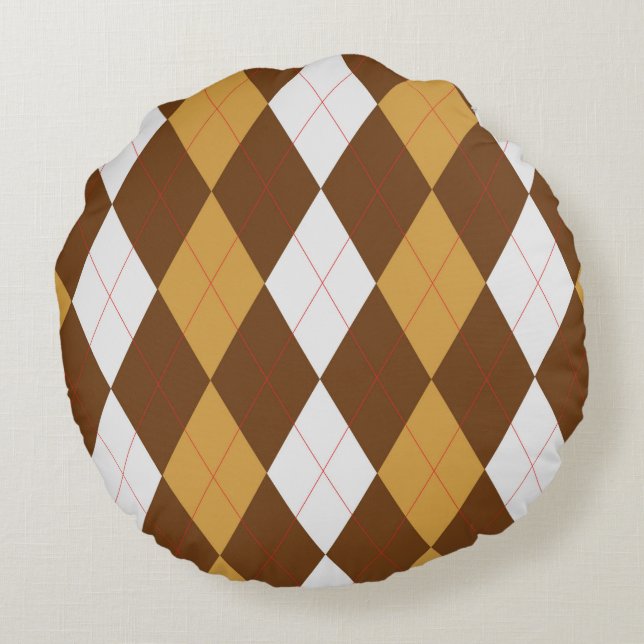 Gingerbread Argyle Ronde Kussen (Achterkant)