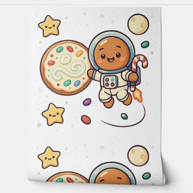 Gingerbread Astronaut Christmas Cute Space Decor Behang (Afrollen)