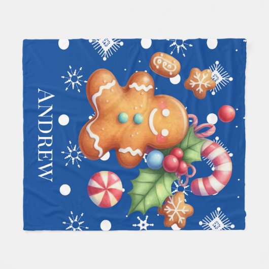 Gingerbread Baby Candy Cane Christmas Fleece Deken (Voorkant (Horizontaal))