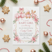 Gingerbread Baby Girl Shower Invitation Christmas Kaart