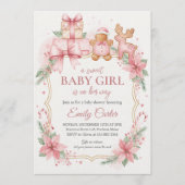 Gingerbread Baby Girl Shower Invitation Christmas Kaart (Voorkant)