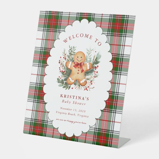 Gingerbread Baby Shower Welcome Reclamebord Met Voetstuk (Voorkant)