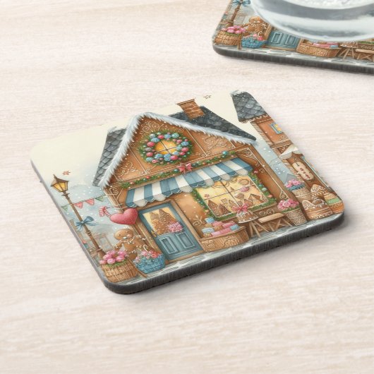 Gingerbread Bakery House Shop 3 beverage coaster Bier Onderzetter (Linkerzijde)