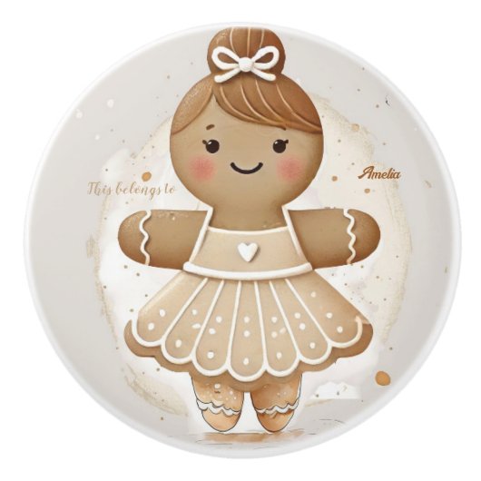 Gingerbread Ballerina Keramische Pul Knop (Voorkant)