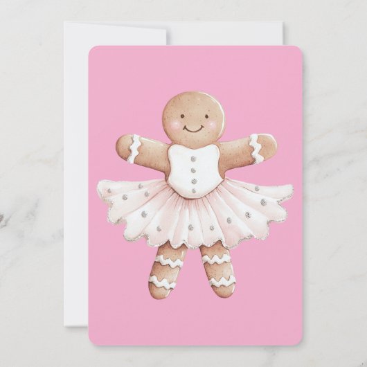 Gingerbread Ballerina Roze Verjaardag Kaart (Achterkant)