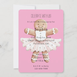 Gingerbread Ballerina Roze Verjaardag Kaart