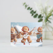 Gingerbread Band spelen in de sneeuw Feestdagenkaart (Staand voorkant)
