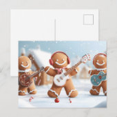 Gingerbread Band spelen in de sneeuw Feestdagenkaart (Voorkant / Achterkant)