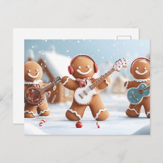 Gingerbread Band spelen in de sneeuw Feestdagenkaart (Voorkant / Achterkant)