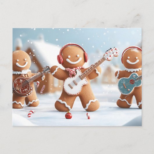 Gingerbread Band spelen in de sneeuw Feestdagenkaart (Voorkant)