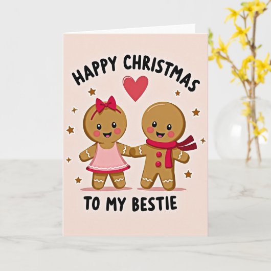 Gingerbread Bestie Christmas Card Kaart (Gele Bloem)