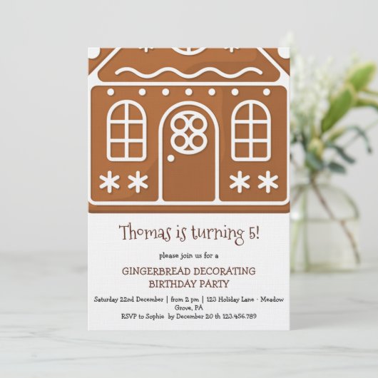 Gingerbread birthday decorating party kaart (Staand voorkant)