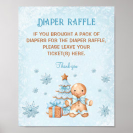 Gingerbread Blauw Baby shower Luier Raffle Sign Poster
