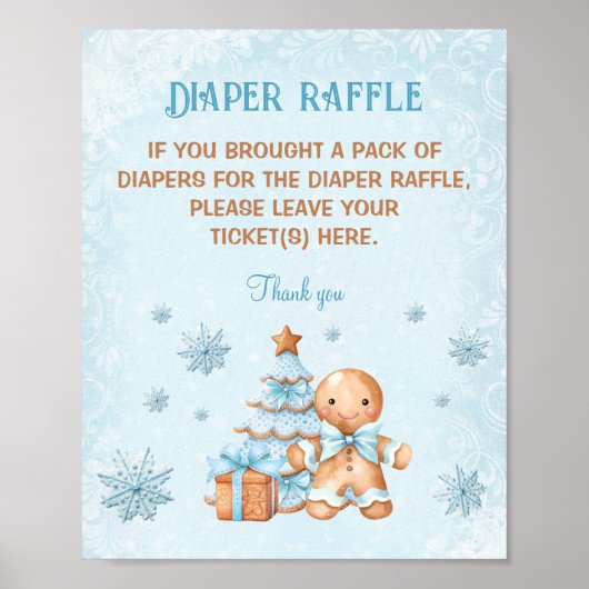 Gingerbread Blauw Baby shower Luier Raffle Sign Poster (Voorkant)
