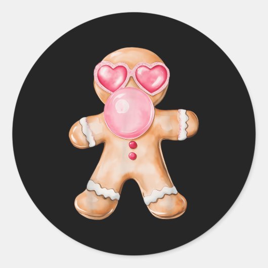 Gingerbread Blowing Bubble Gum Nk Sungles Christma Ronde Sticker (Voorkant)
