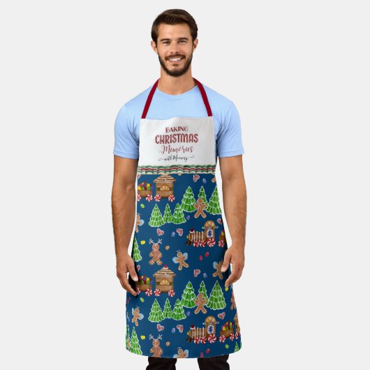 Gingerbread Blue Baking Christmas Herinneringen aa Schort (Gedragen)