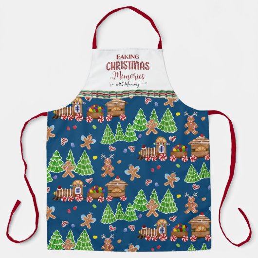 Gingerbread Blue Baking Christmas Herinneringen aa Schort (Voorkant)