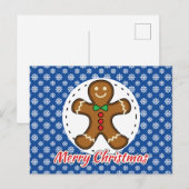 Gingerbread - Blue Snowflakes Pattern - Merry Xmas Briefkaart (Voorkant / Achterkant)