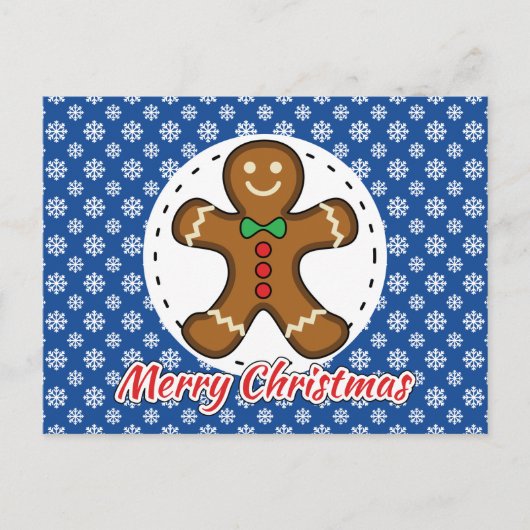 Gingerbread - Blue Snowflakes Pattern - Merry Xmas Briefkaart (Voorkant)