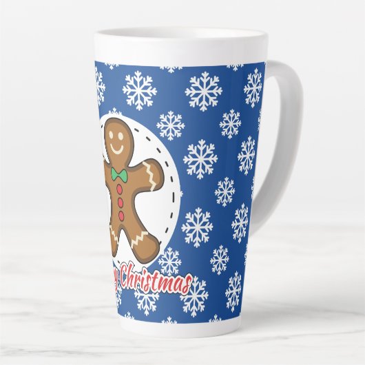 Gingerbread - Blue Snowflakes Pattern - Merry Xmas Latte Mok (Rechterhoek)