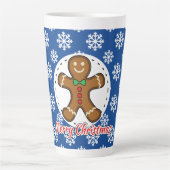 Gingerbread - Blue Snowflakes Pattern - Merry Xmas Latte Mok (Voorkant)