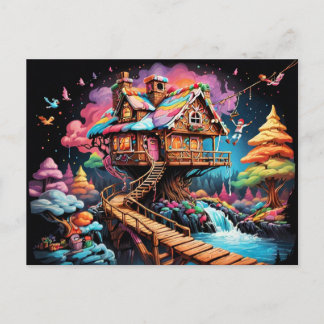 Gingerbread boomhuis pschedelic kerst feestdagenkaart