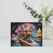 Gingerbread boomhuis pschedelic kerst feestdagenkaart (Staand voorkant)