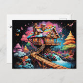 Gingerbread boomhuis pschedelic kerst feestdagenkaart (Voorkant / Achterkant)