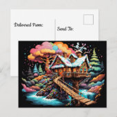 Gingerbread boomhut boven de kerststroom feestdagenkaart (Voorkant / Achterkant)