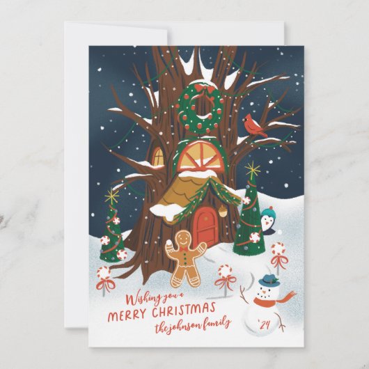 Gingerbread Bossen Forest Friends Illustrated Feestdagenkaart (Voorkant)