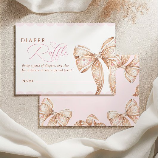 Gingerbread Bow Baby shower Luier Raffle Informatiekaartje