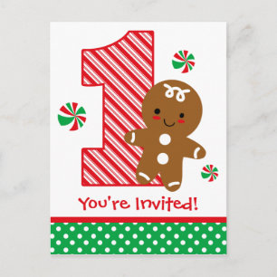 Gingerbread Boy 1st Birthday Invitation Uitnodiging Briefkaart