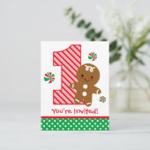 Gingerbread Boy 1st Birthday Invitation Uitnodiging Briefkaart (Staand voorkant)