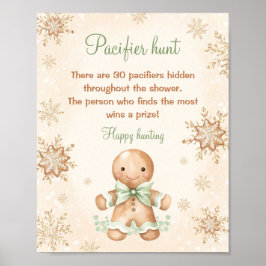 Gingerbread Boy Baby shower Pacifier Hunt Spel Poster